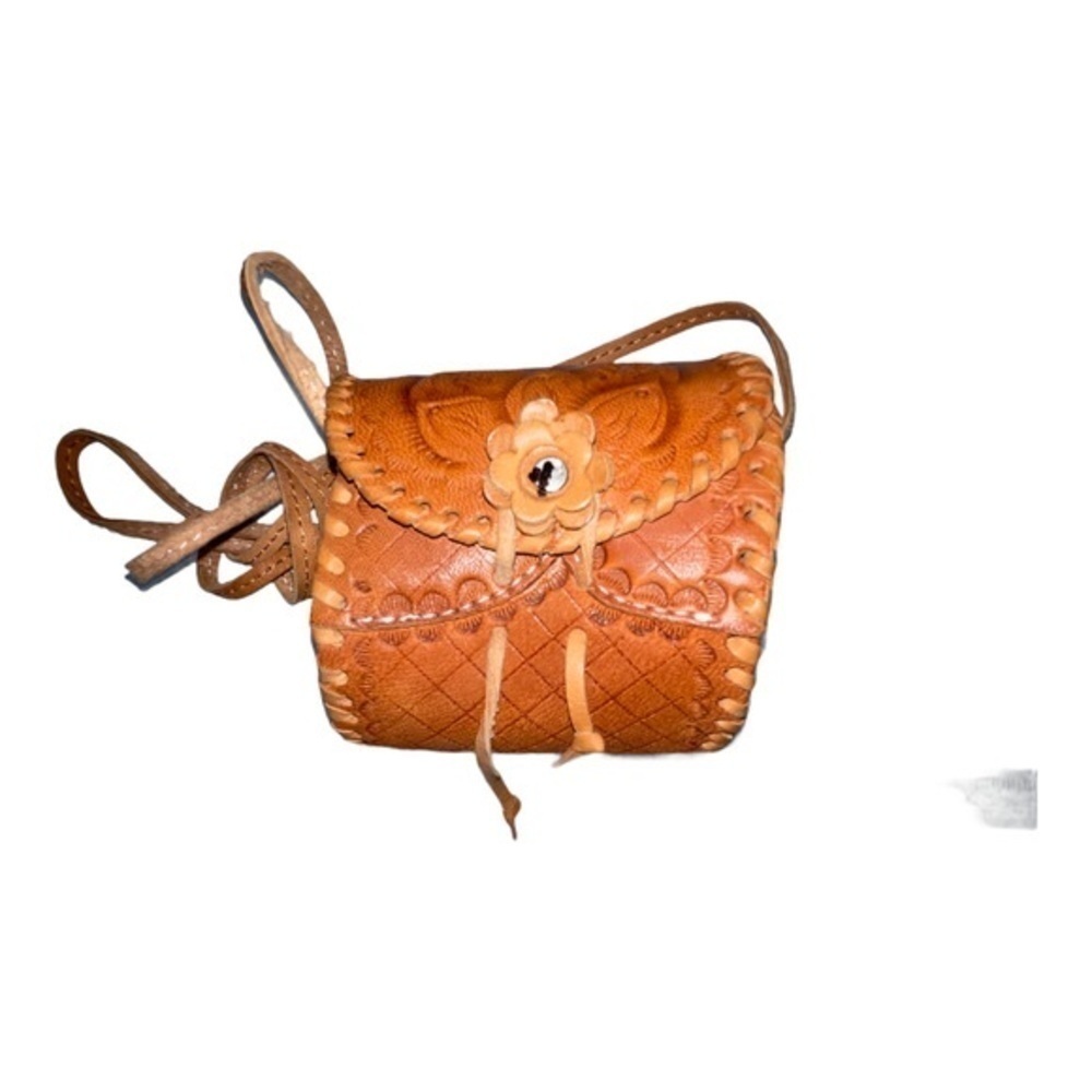 Vintage Leather Mini Hand Tooled Stamped Crossbody Barrel Purse